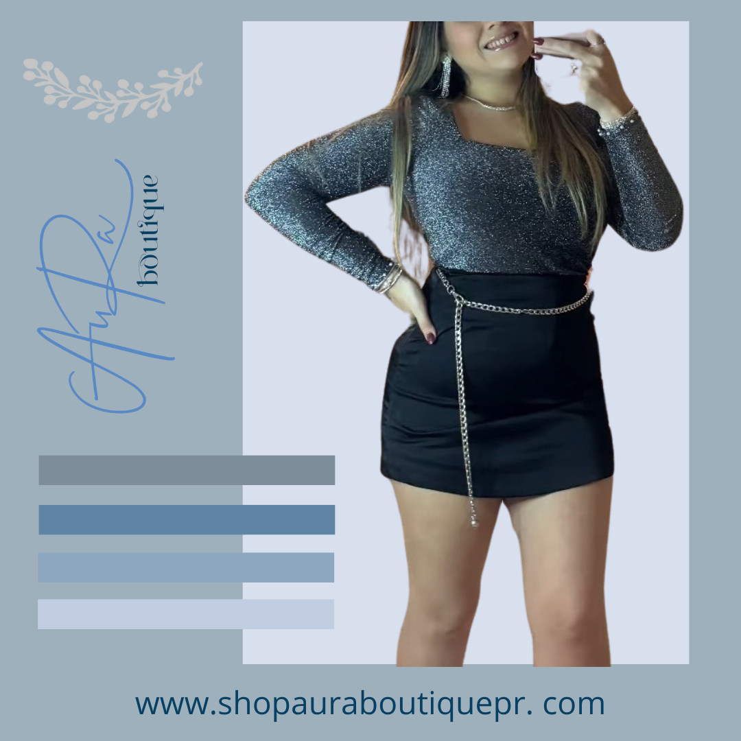 Amit Black&Silver Pearled Top