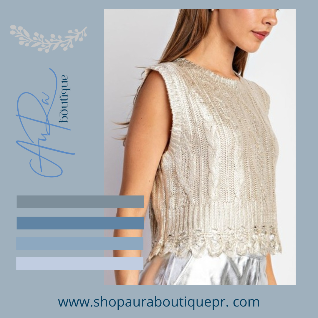 Alitza Gold Sleveeless Crop Sweater