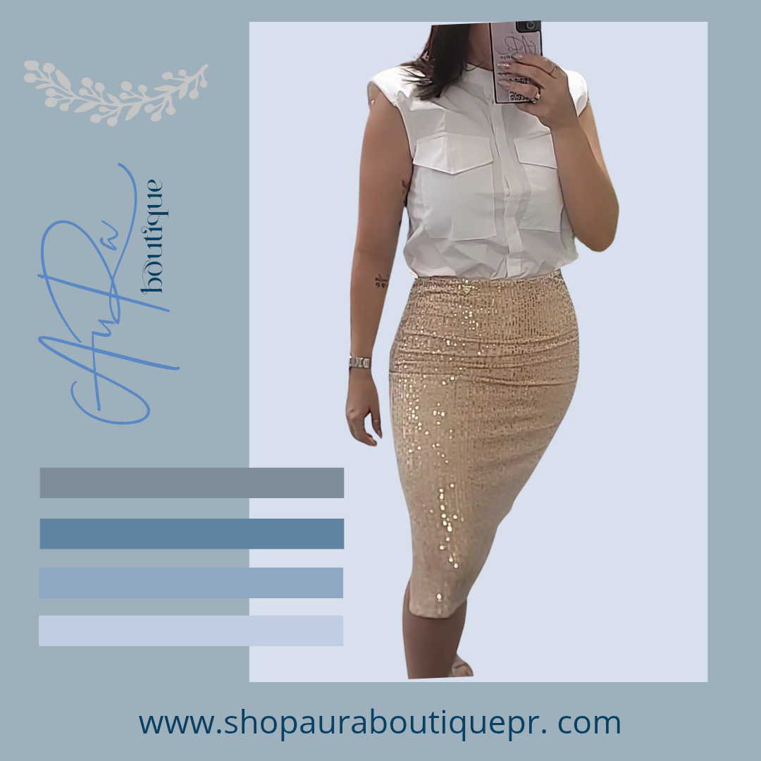 Atlai Sequin Skirt Champagne