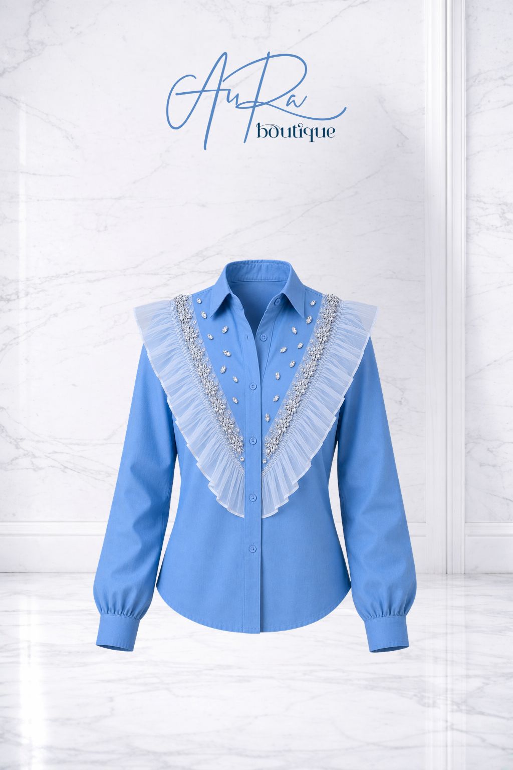 Celeste Crystal Ruffle Shirt