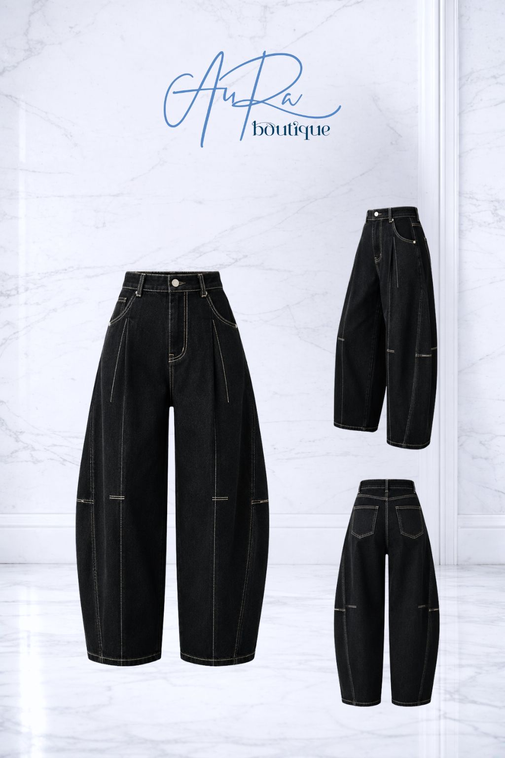 Black Denim Barrel