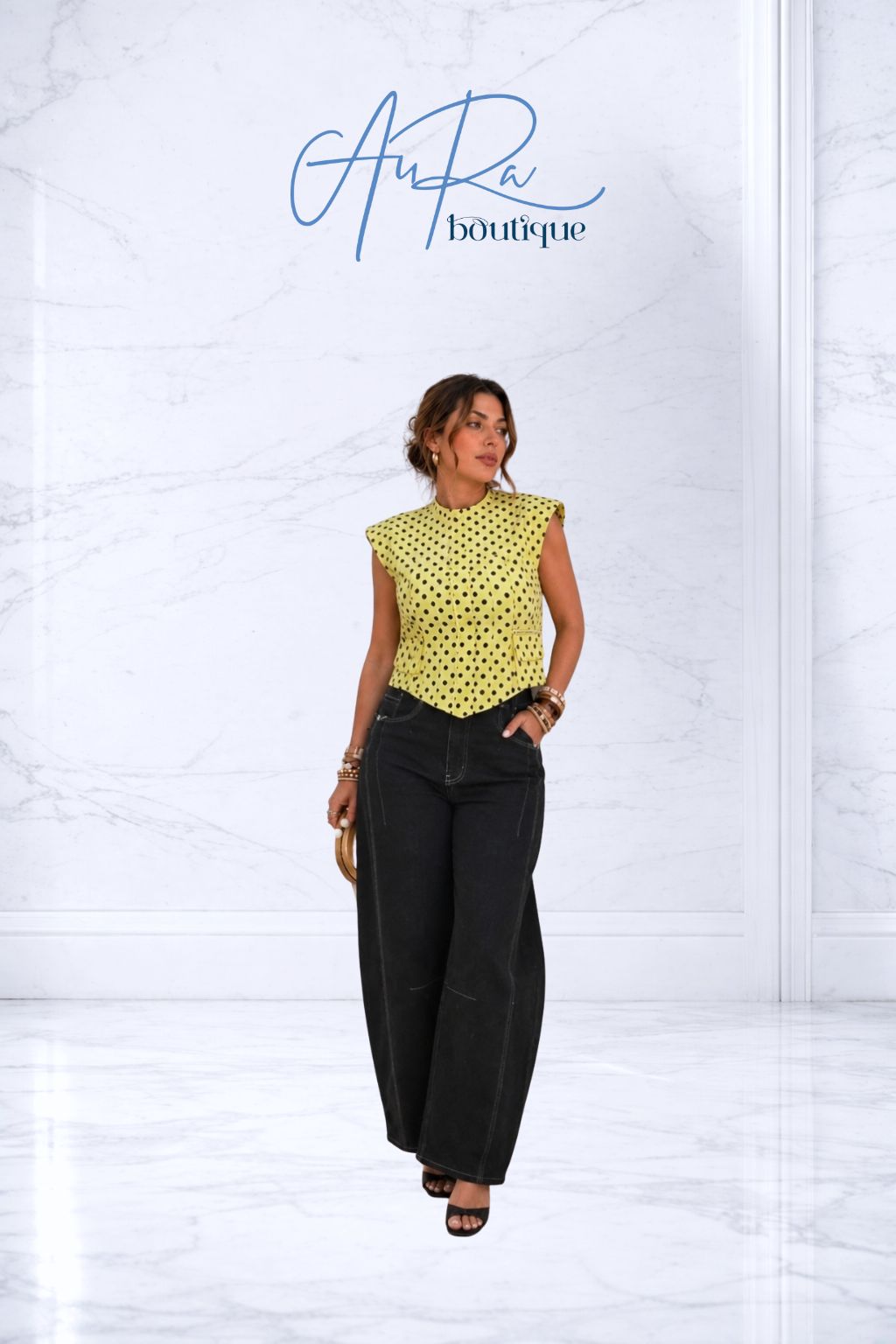 Polka Fashion Butter&Black Top