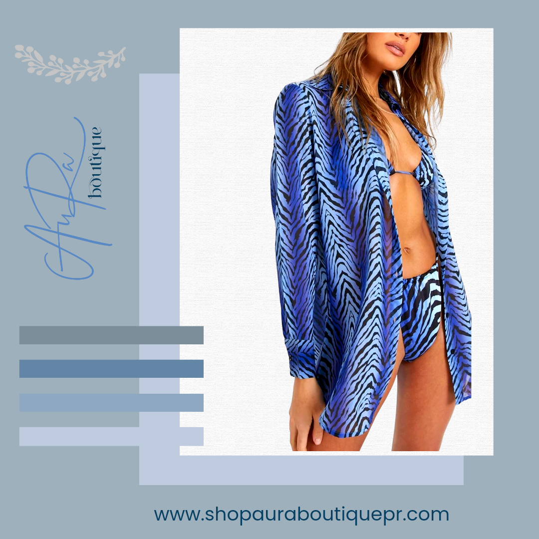 Aluen Blue Zebra Cover up Set